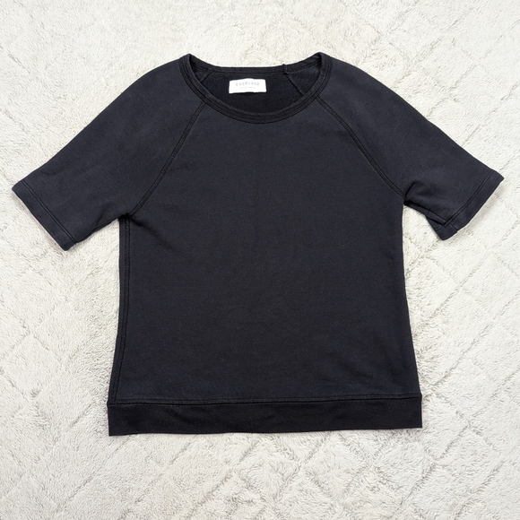 Everlane Sweatshirt Womens M Blue Navy Cotton French Terry Raglan Short Sleeve - Picture 1 of 7